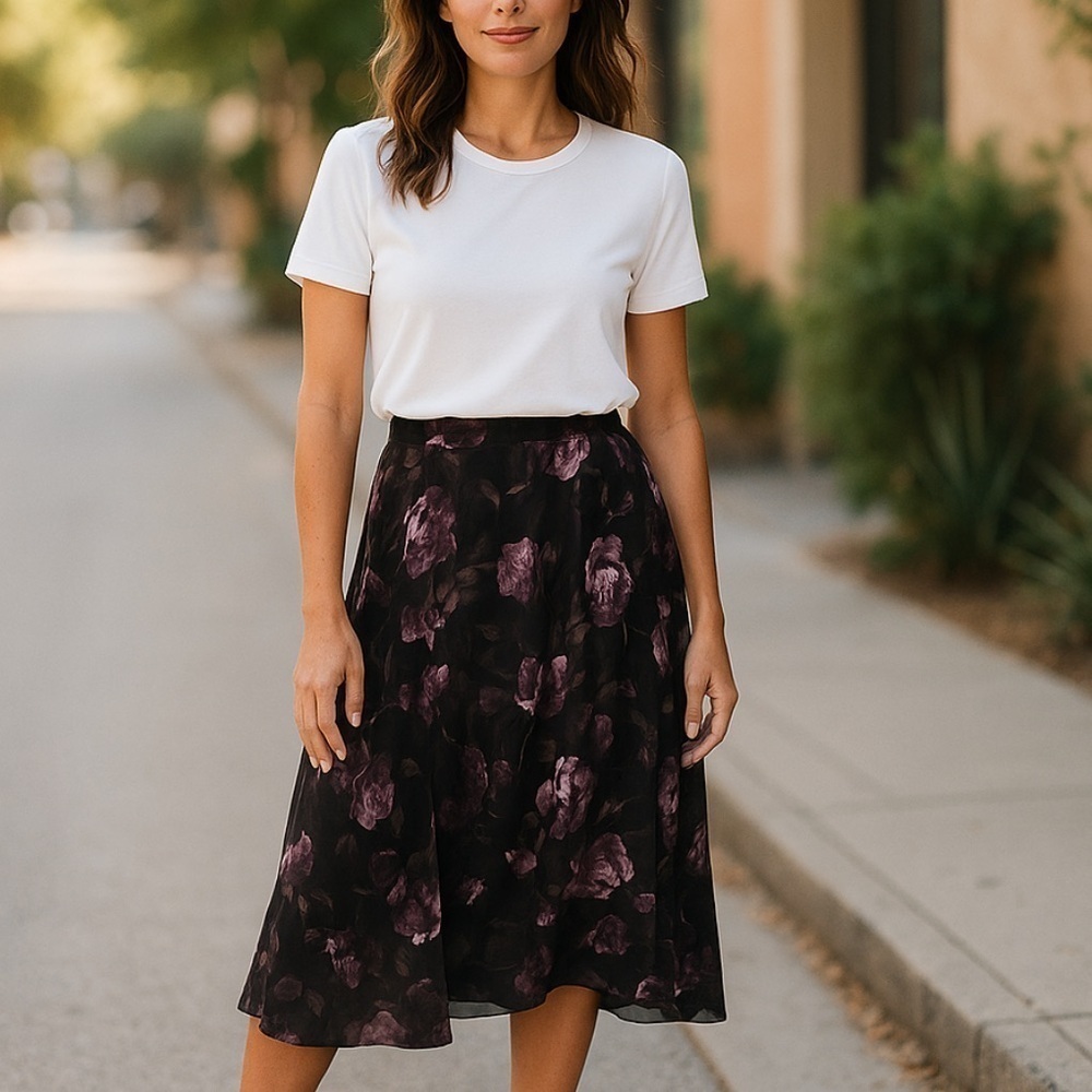 Vince Floral asymmetrical hem midi skirt in excellent pre Loved Condition
